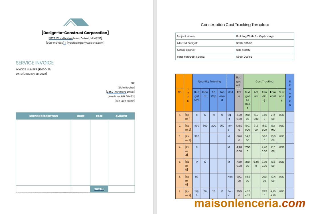 Szablon faktury za pracę wykonawcy w formatach Word i PDF